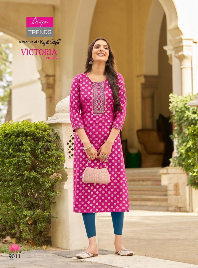 Victoria Vol 9 By Diya Rayon Foil Printed Kurtis Wholesale Shop In Surat
